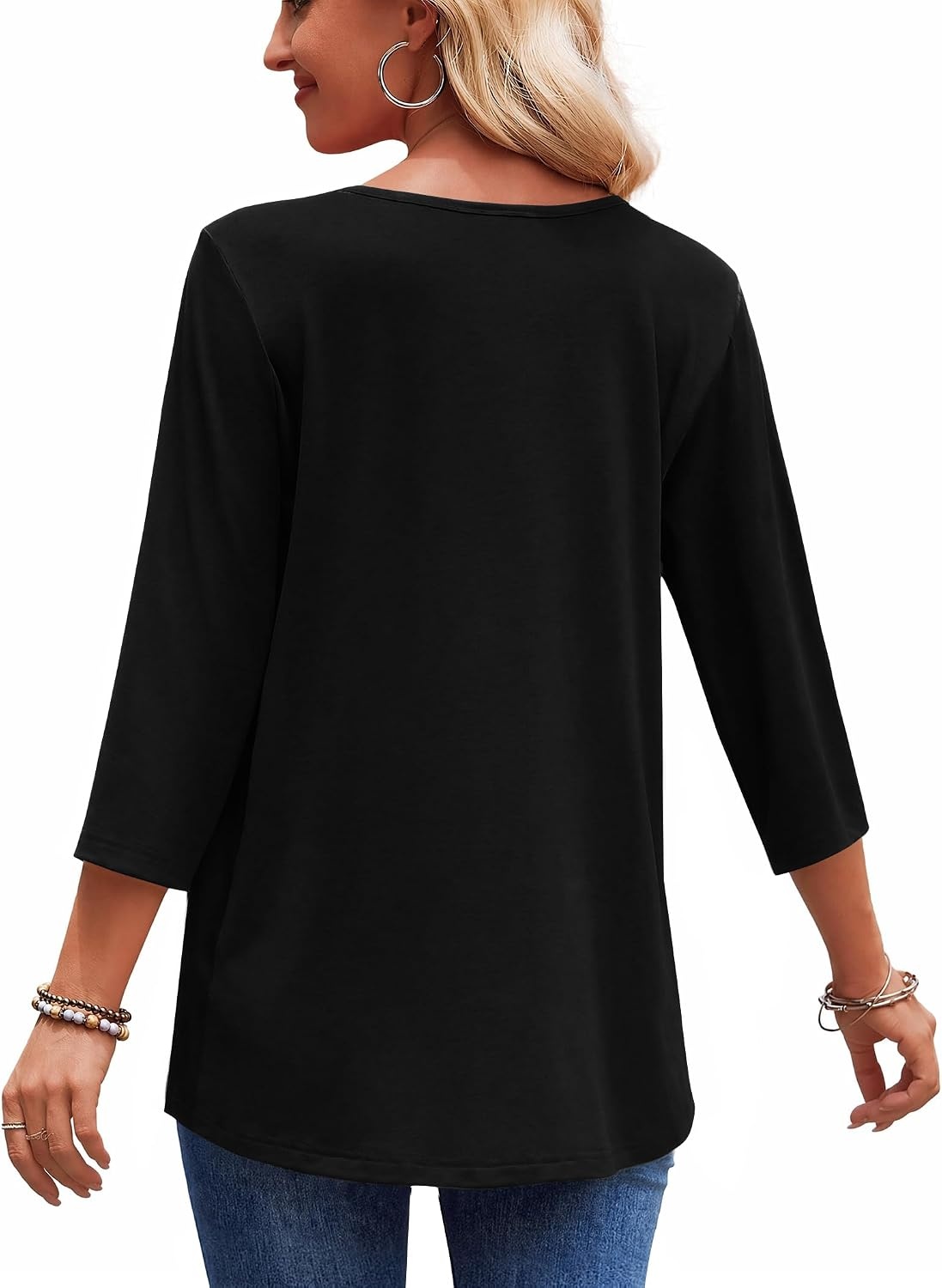 image:imageZeagoo 34 Length Sleeve Womens Tops 2026 Blouses for Women Dressy Casual Fashion Clothing V Neck TShirts Summer OutfitsBlack