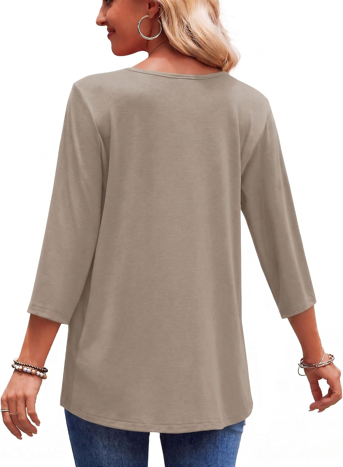image:imageZeagoo 34 Length Sleeve Womens Tops 2026 Blouses for Women Dressy Casual Fashion Clothing V Neck TShirts Summer OutfitsCoffee