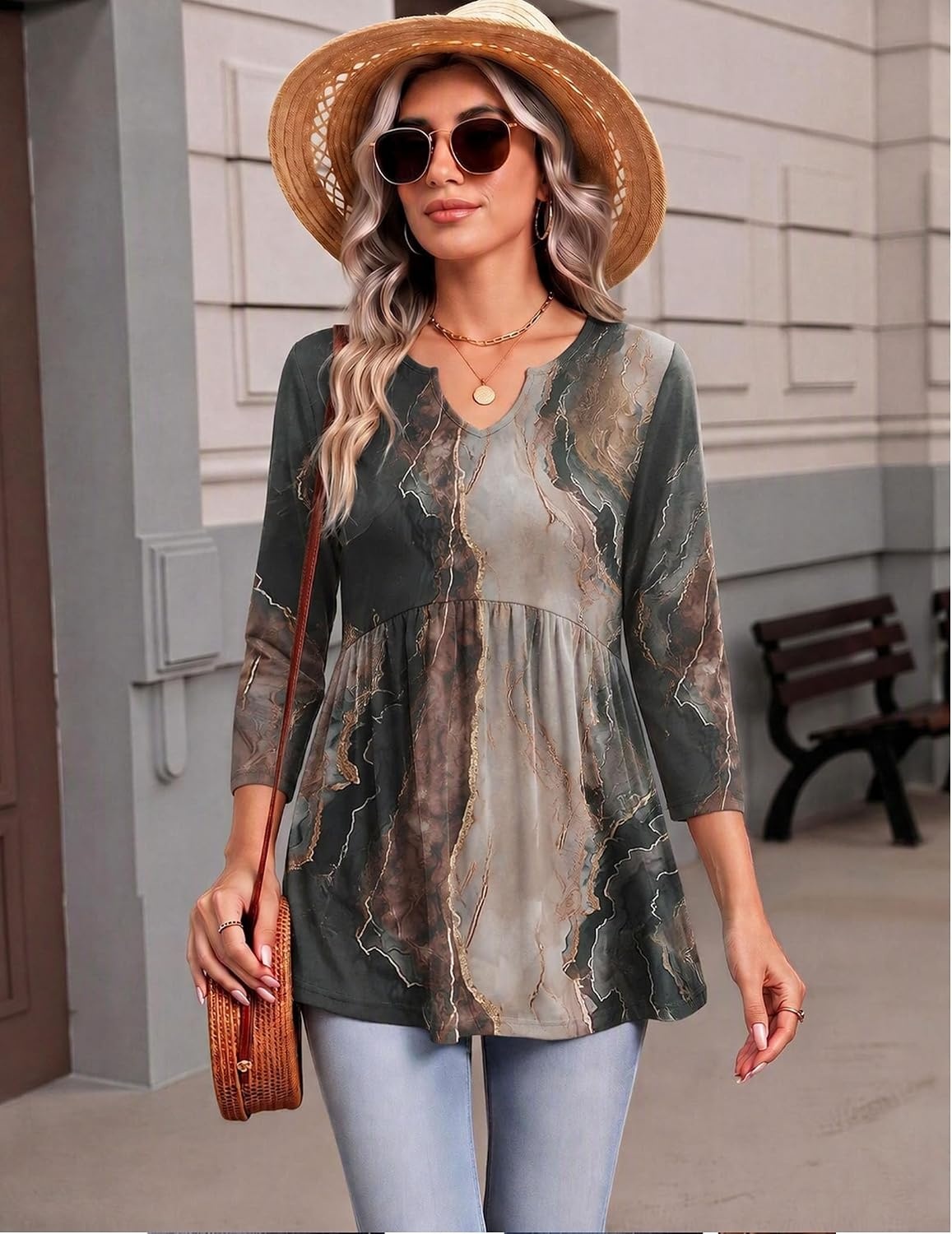 image:imageZeagoo 34 Length Sleeve Womens Tops 2026 Blouses for Women Dressy Casual Fashion Clothing V Neck TShirts Summer OutfitsCx278