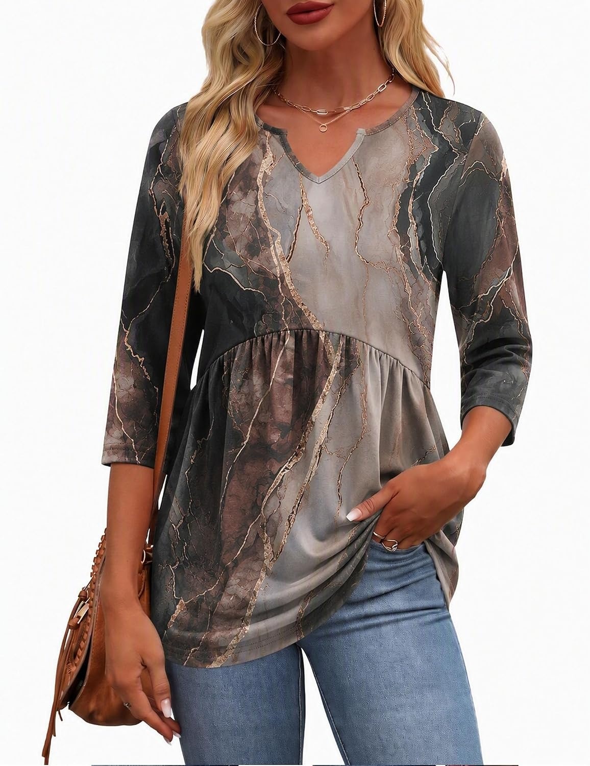 image:imageZeagoo 34 Length Sleeve Womens Tops 2026 Blouses for Women Dressy Casual Fashion Clothing V Neck TShirts Summer OutfitsCx278