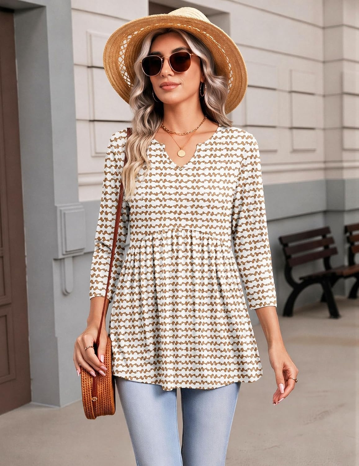 image:imageZeagoo 34 Length Sleeve Womens Tops 2026 Blouses for Women Dressy Casual Fashion Clothing V Neck TShirts Summer OutfitsCx318