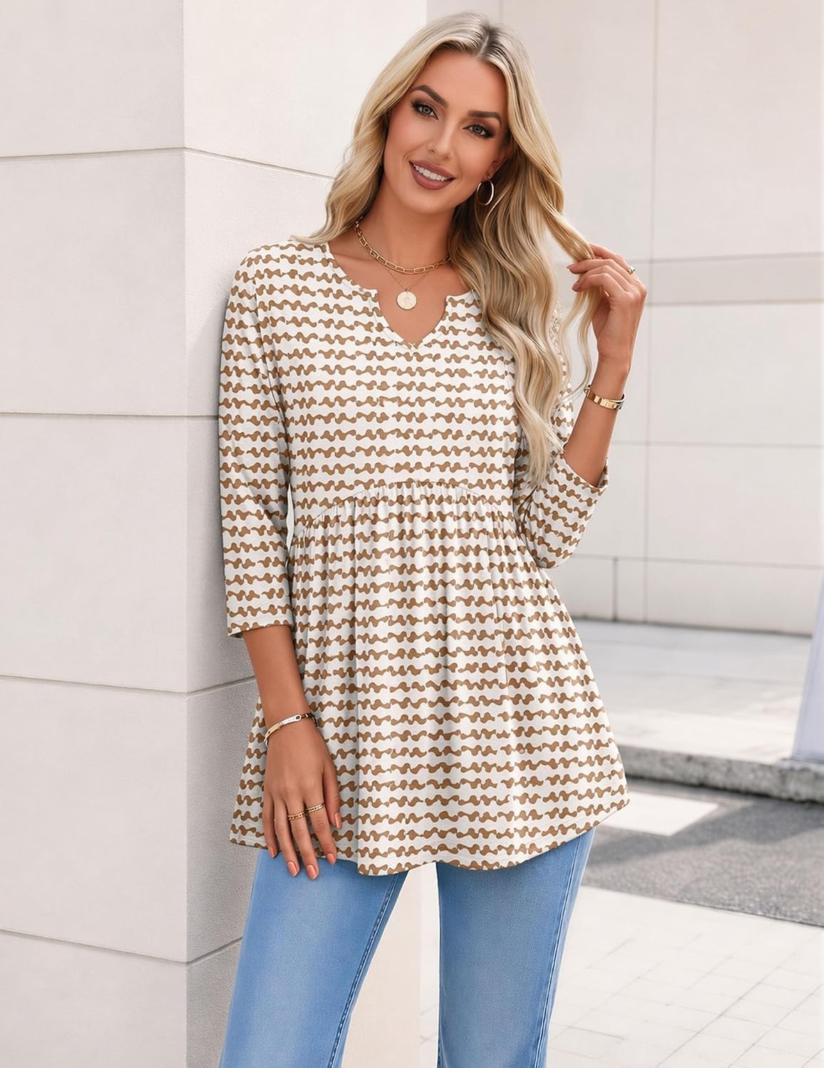 image:imageZeagoo 34 Length Sleeve Womens Tops 2026 Blouses for Women Dressy Casual Fashion Clothing V Neck TShirts Summer OutfitsCx318