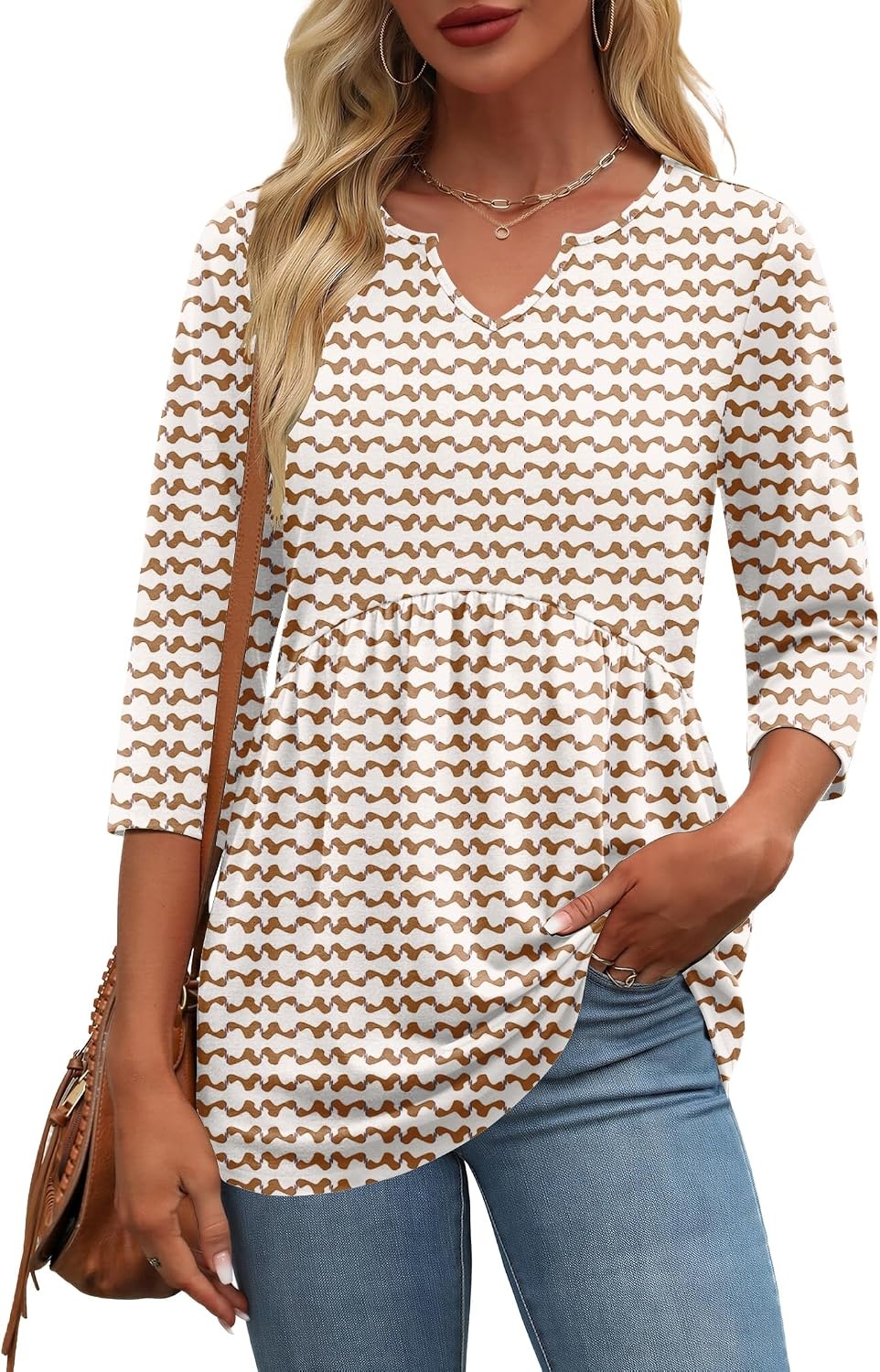 image:imageZeagoo 34 Length Sleeve Womens Tops 2026 Blouses for Women Dressy Casual Fashion Clothing V Neck TShirts Summer OutfitsCx318