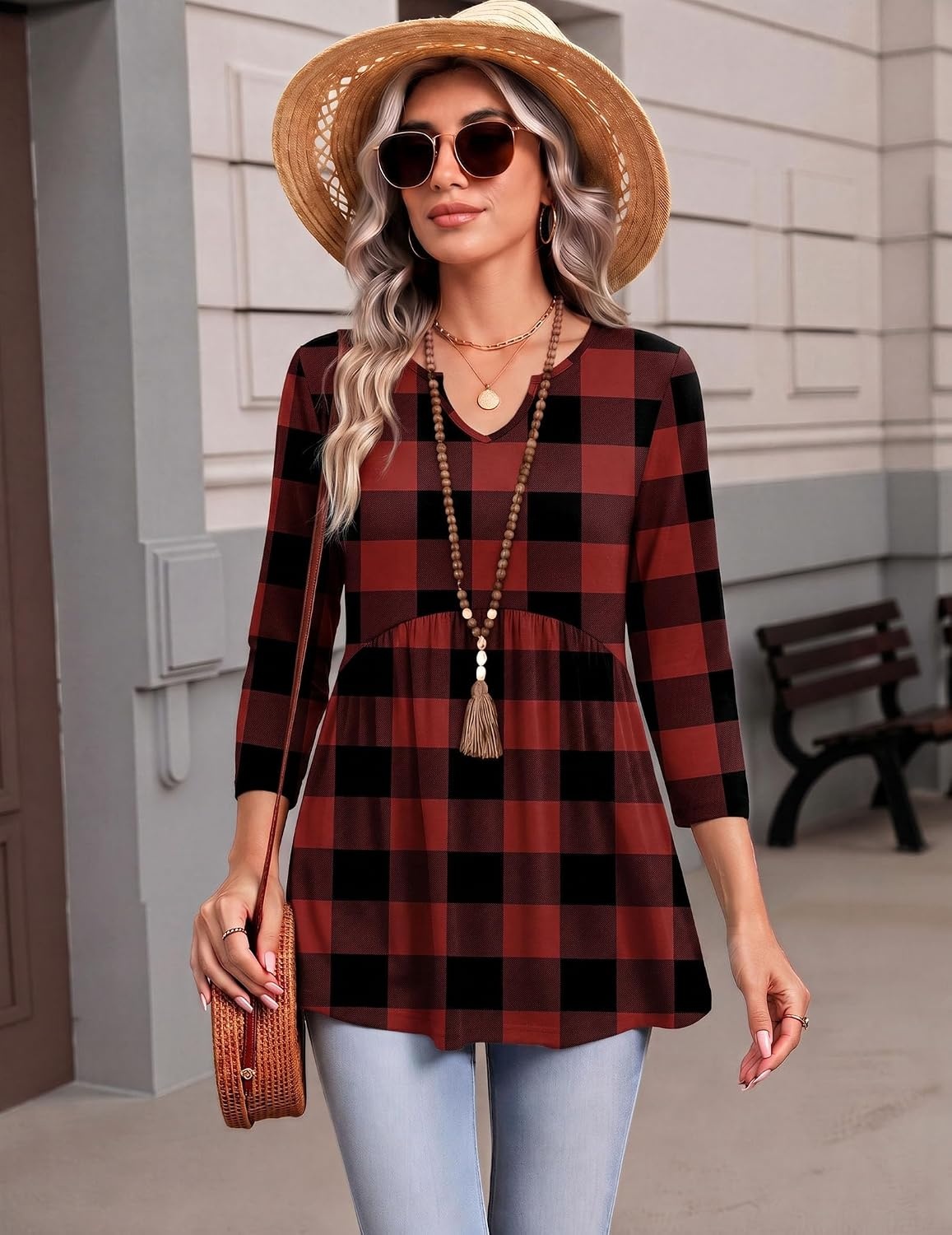 image:imageZeagoo 34 Length Sleeve Womens Tops 2026 Blouses for Women Dressy Casual Fashion Clothing V Neck TShirts Summer OutfitsGz188
