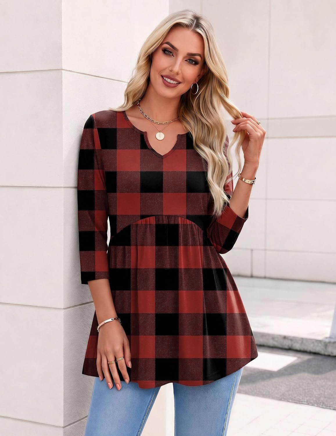 image:imageZeagoo 34 Length Sleeve Womens Tops 2026 Blouses for Women Dressy Casual Fashion Clothing V Neck TShirts Summer OutfitsGz188