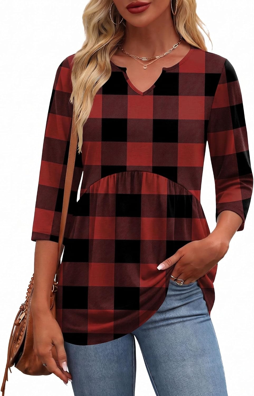 image:imageZeagoo 34 Length Sleeve Womens Tops 2026 Blouses for Women Dressy Casual Fashion Clothing V Neck TShirts Summer OutfitsGz188