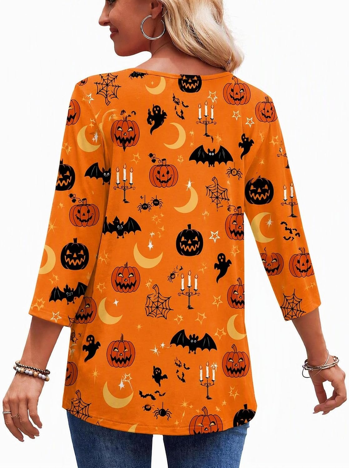 image:imageZeagoo 34 Length Sleeve Womens Tops 2026 Blouses for Women Dressy Casual Fashion Clothing V Neck TShirts Summer OutfitsHalloween Print