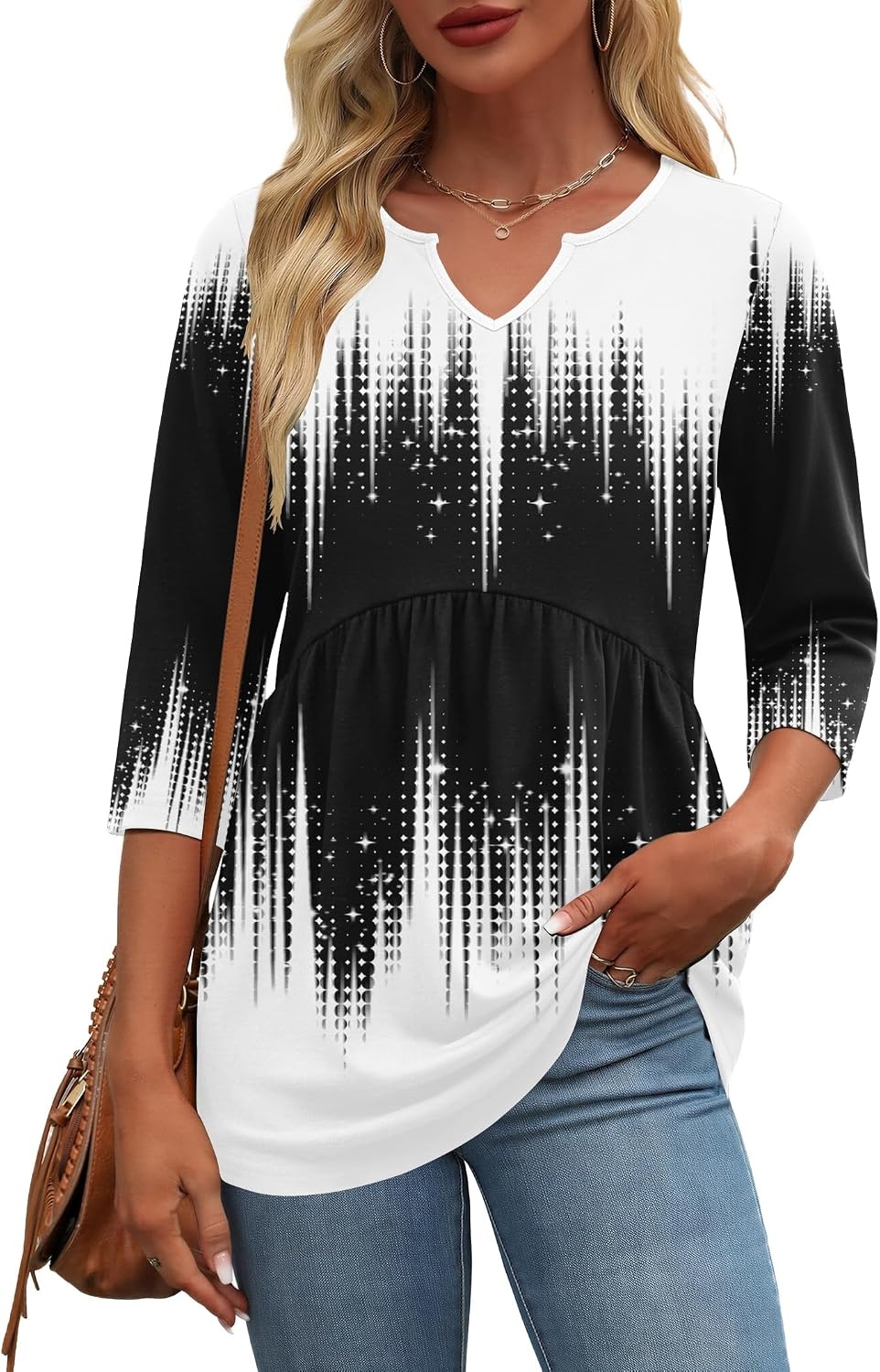 image:imageZeagoo 34 Length Sleeve Womens Tops 2026 Blouses for Women Dressy Casual Fashion Clothing V Neck TShirts Summer OutfitsJb204