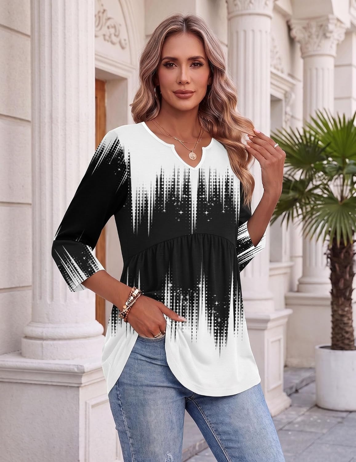 image:imageZeagoo 34 Length Sleeve Womens Tops 2026 Blouses for Women Dressy Casual Fashion Clothing V Neck TShirts Summer OutfitsJb204