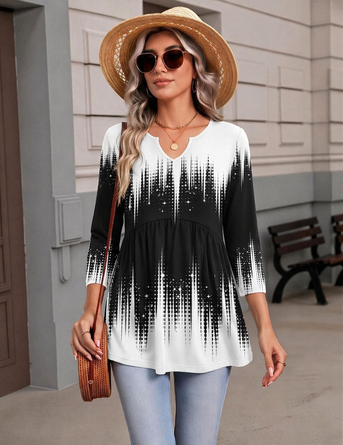 image:imageZeagoo 34 Length Sleeve Womens Tops 2026 Blouses for Women Dressy Casual Fashion Clothing V Neck TShirts Summer OutfitsJb204