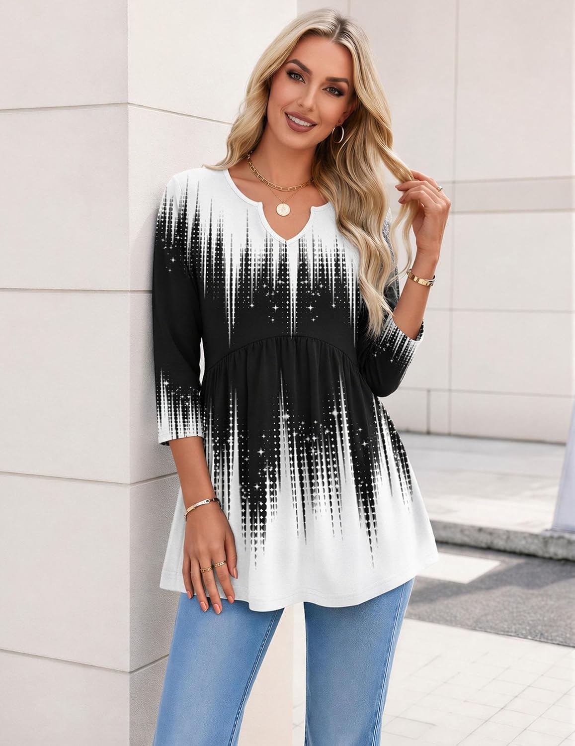 image:imageZeagoo 34 Length Sleeve Womens Tops 2026 Blouses for Women Dressy Casual Fashion Clothing V Neck TShirts Summer OutfitsJb204