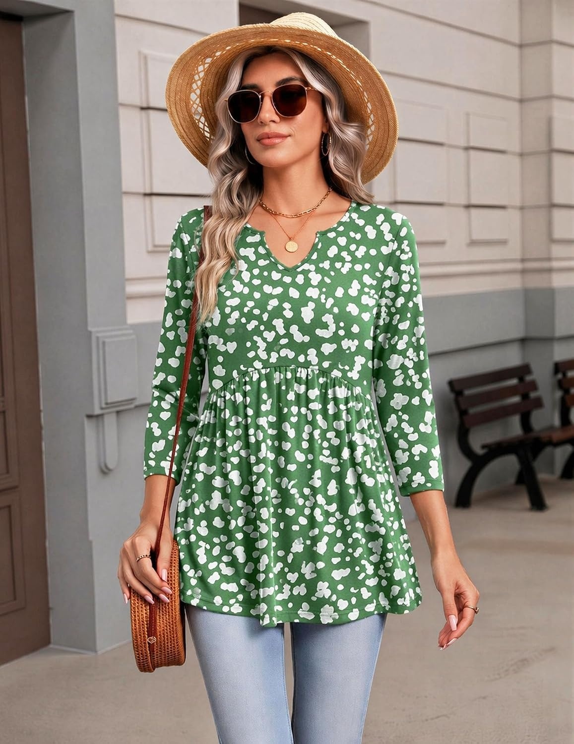 image:imageZeagoo 34 Length Sleeve Womens Tops 2026 Blouses for Women Dressy Casual Fashion Clothing V Neck TShirts Summer OutfitsJh560