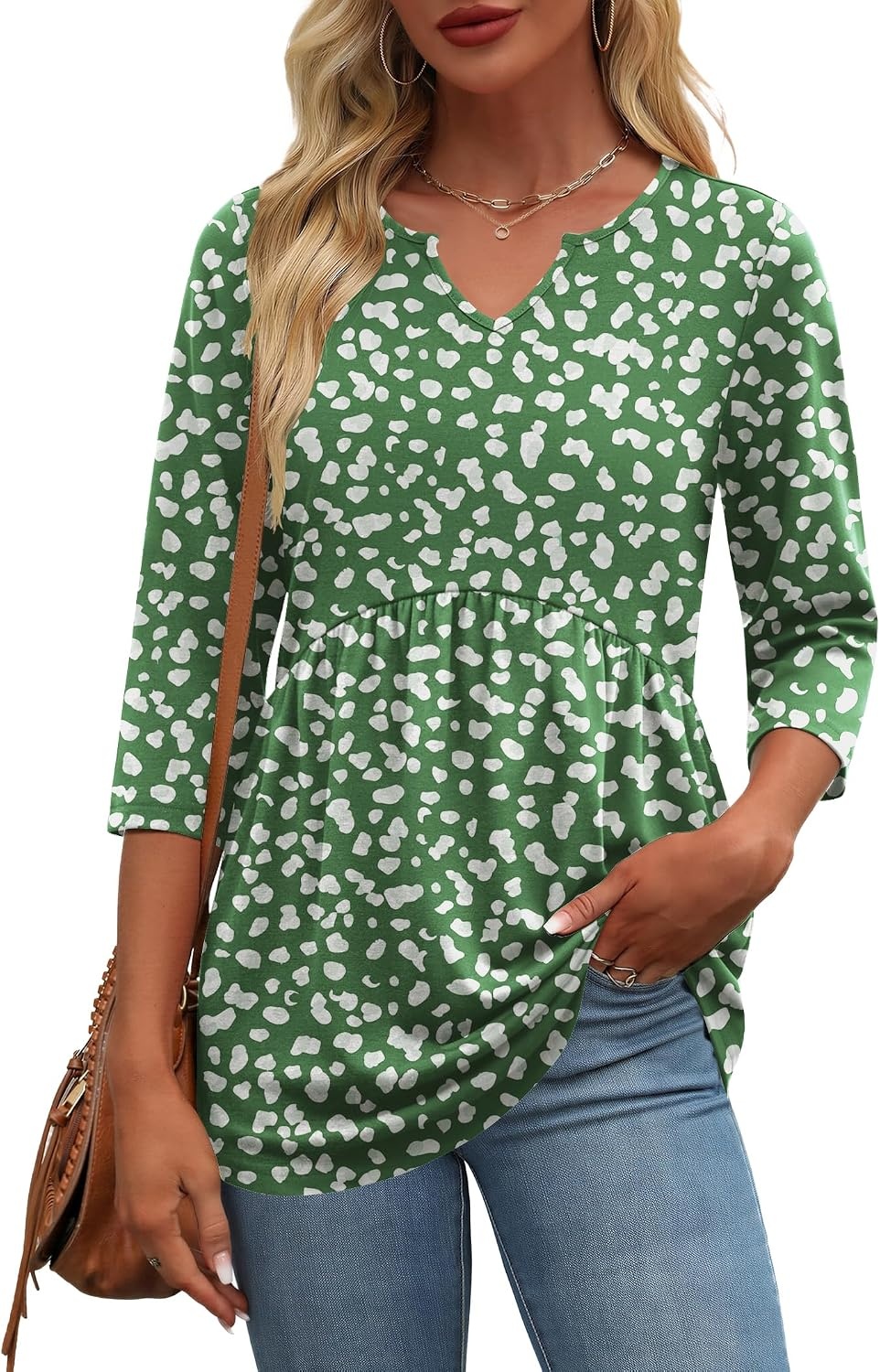 image:imageZeagoo 34 Length Sleeve Womens Tops 2026 Blouses for Women Dressy Casual Fashion Clothing V Neck TShirts Summer OutfitsJh560