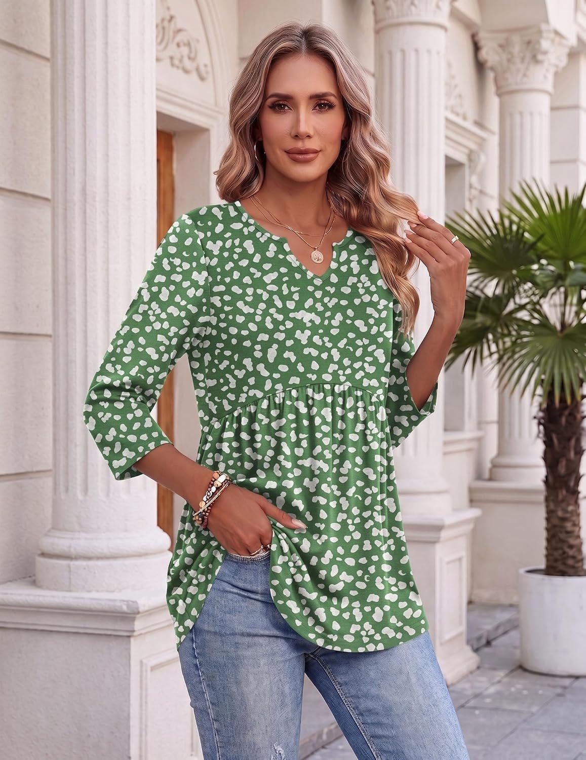 image:imageZeagoo 34 Length Sleeve Womens Tops 2026 Blouses for Women Dressy Casual Fashion Clothing V Neck TShirts Summer OutfitsJh560