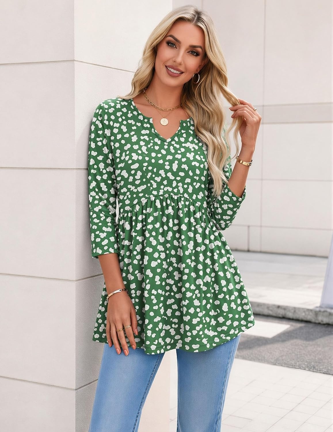 image:imageZeagoo 34 Length Sleeve Womens Tops 2026 Blouses for Women Dressy Casual Fashion Clothing V Neck TShirts Summer OutfitsJh560