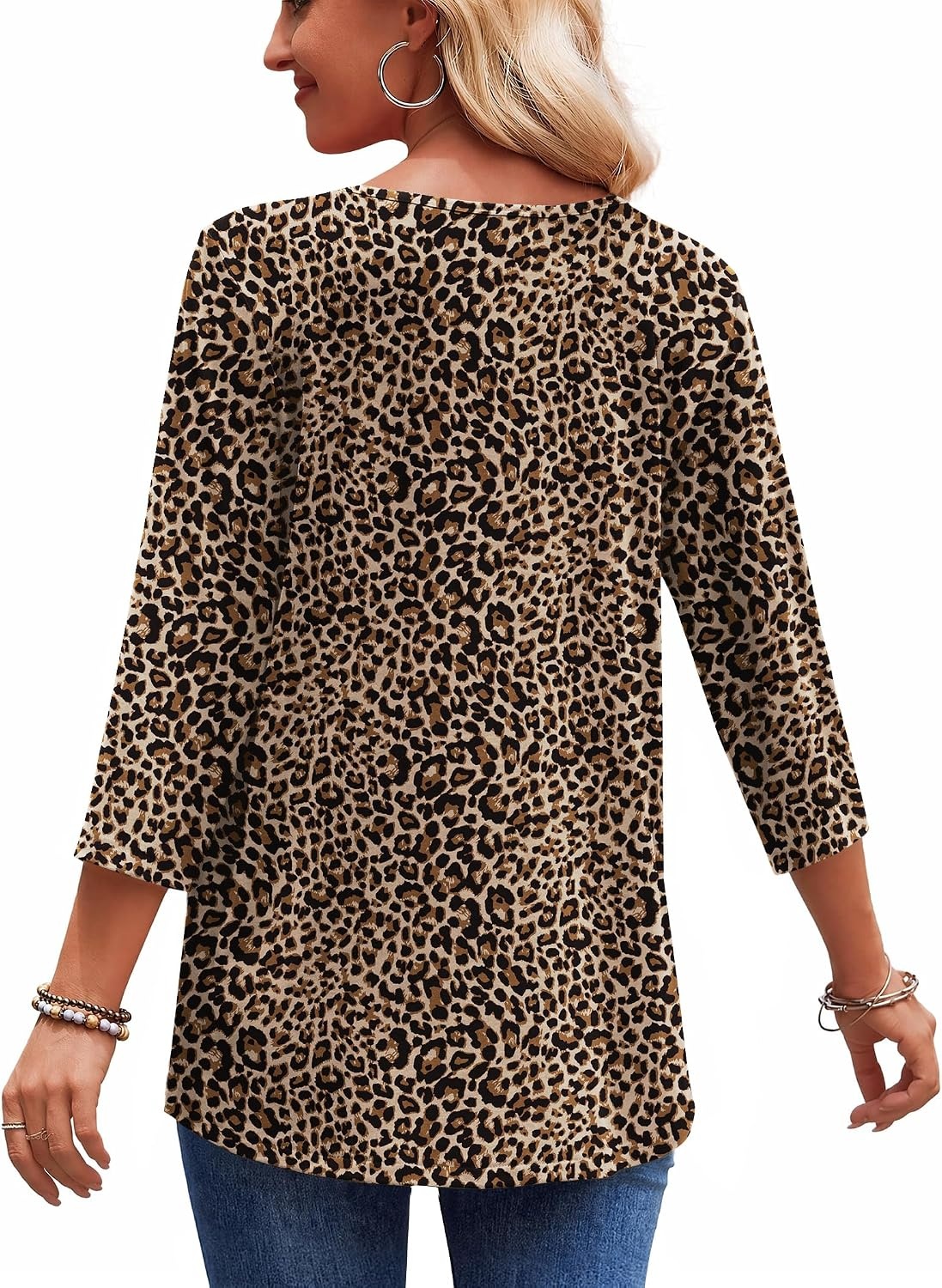 image:imageZeagoo 34 Length Sleeve Womens Tops 2026 Blouses for Women Dressy Casual Fashion Clothing V Neck TShirts Summer OutfitsLeopard Print
