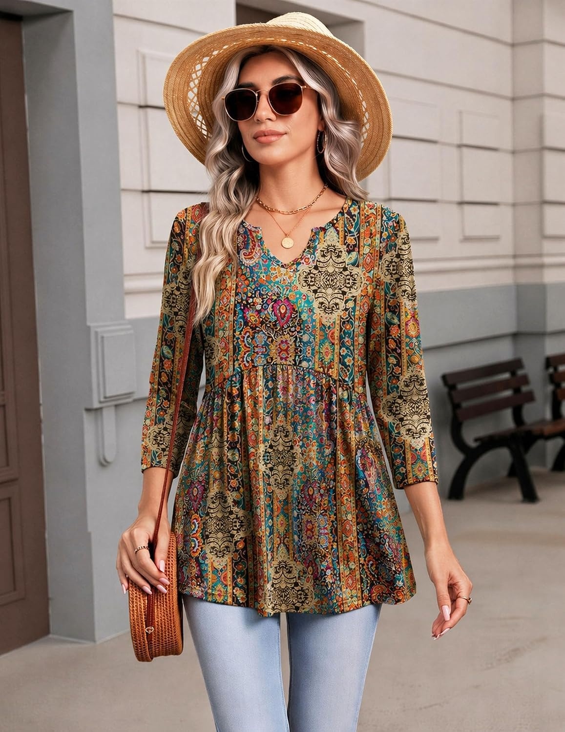 image:imageZeagoo 34 Length Sleeve Womens Tops 2026 Blouses for Women Dressy Casual Fashion Clothing V Neck TShirts Summer OutfitsMz721