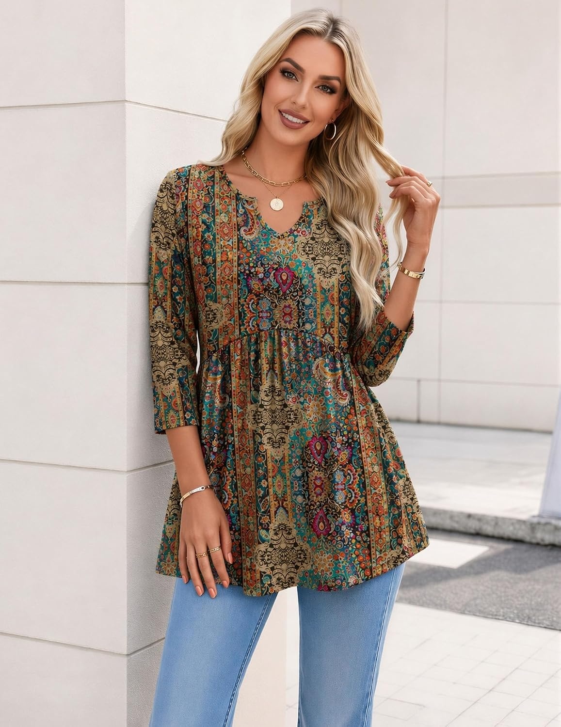 image:imageZeagoo 34 Length Sleeve Womens Tops 2026 Blouses for Women Dressy Casual Fashion Clothing V Neck TShirts Summer OutfitsMz721