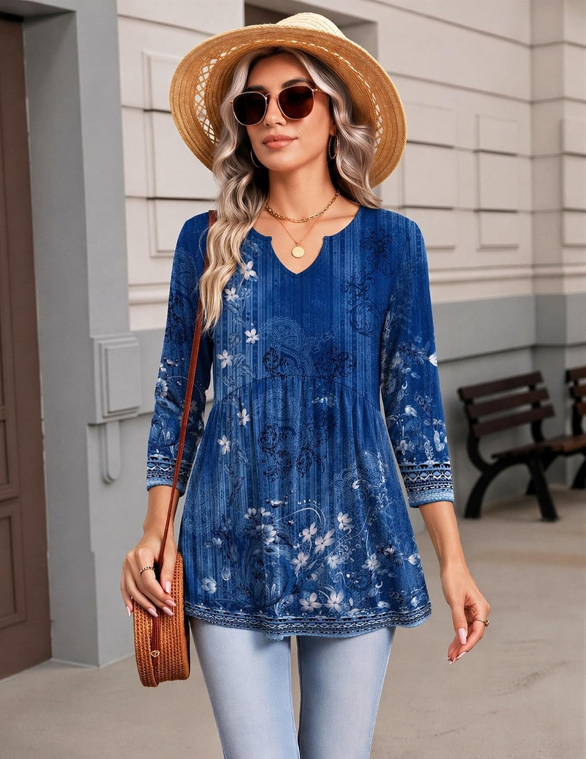 image:imageZeagoo 34 Length Sleeve Womens Tops 2026 Blouses for Women Dressy Casual Fashion Clothing V Neck TShirts Summer OutfitsMz845