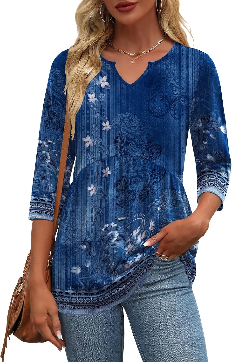 image:imageZeagoo 34 Length Sleeve Womens Tops 2026 Blouses for Women Dressy Casual Fashion Clothing V Neck TShirts Summer OutfitsMz845