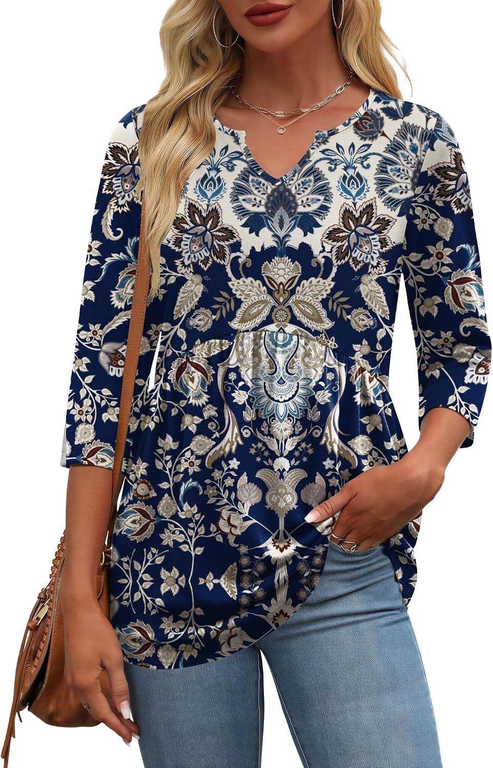 image:imageZeagoo 34 Length Sleeve Womens Tops 2026 Blouses for Women Dressy Casual Fashion Clothing V Neck TShirts Summer OutfitsMz873