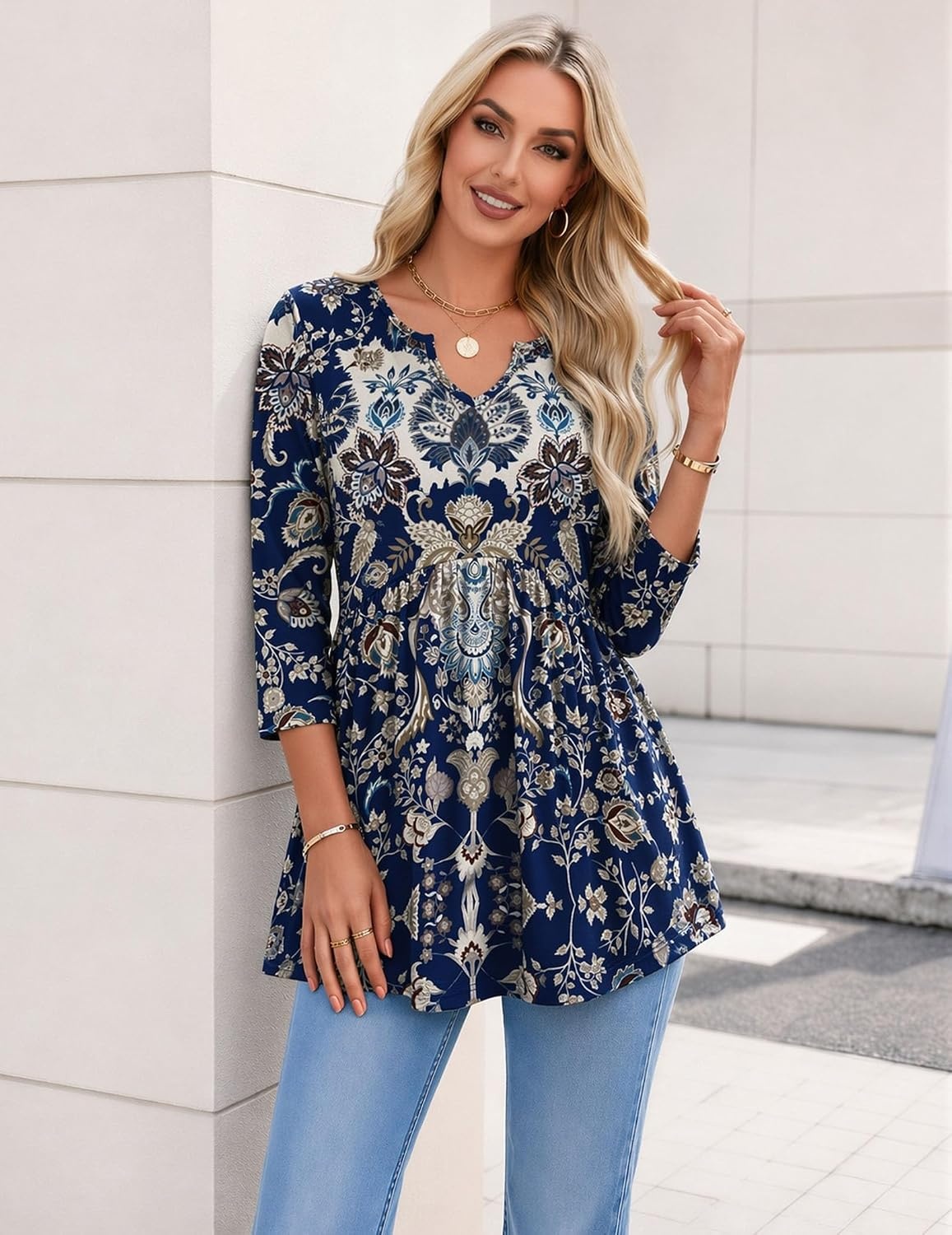 image:imageZeagoo 34 Length Sleeve Womens Tops 2026 Blouses for Women Dressy Casual Fashion Clothing V Neck TShirts Summer OutfitsMz873