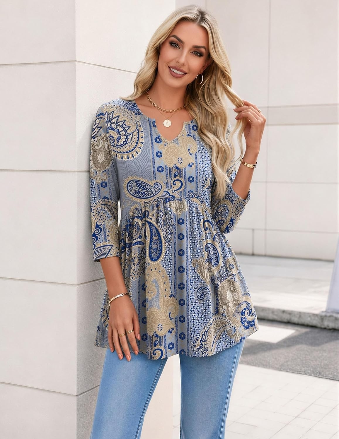 image:imageZeagoo 34 Length Sleeve Womens Tops 2026 Blouses for Women Dressy Casual Fashion Clothing V Neck TShirts Summer OutfitsMz919