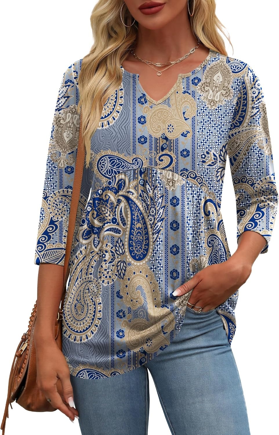 image:imageZeagoo 34 Length Sleeve Womens Tops 2026 Blouses for Women Dressy Casual Fashion Clothing V Neck TShirts Summer OutfitsMz919
