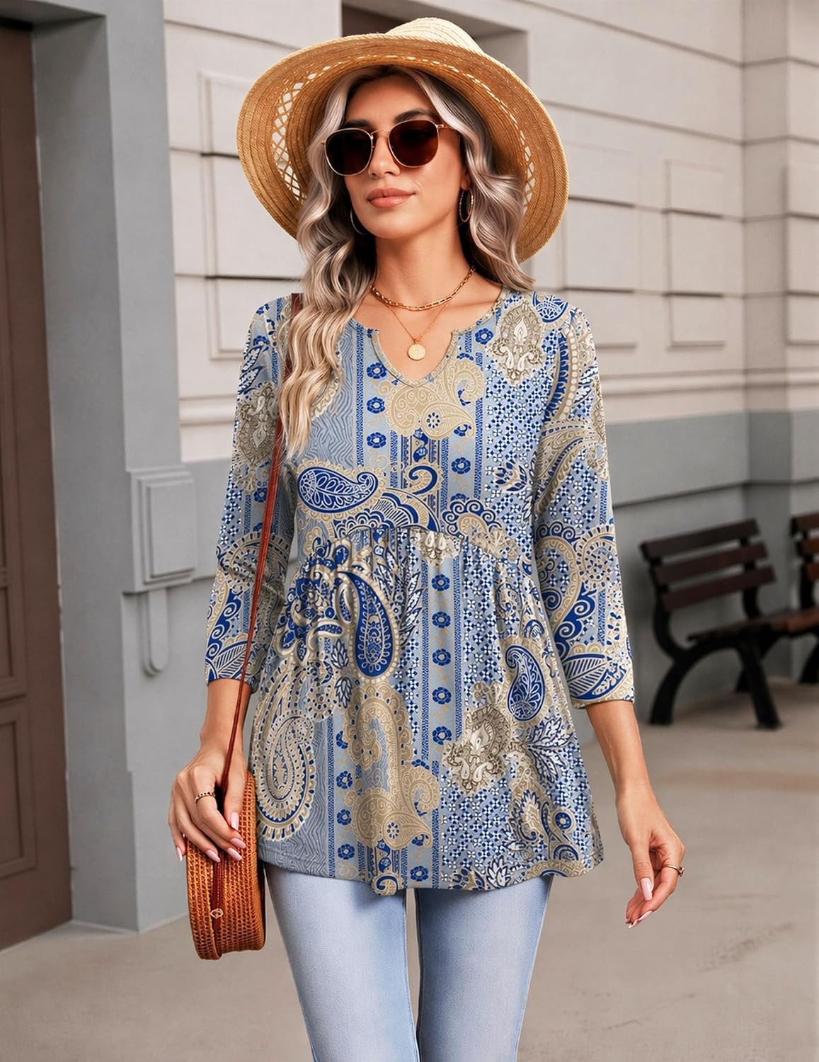 image:imageZeagoo 34 Length Sleeve Womens Tops 2026 Blouses for Women Dressy Casual Fashion Clothing V Neck TShirts Summer OutfitsMz919