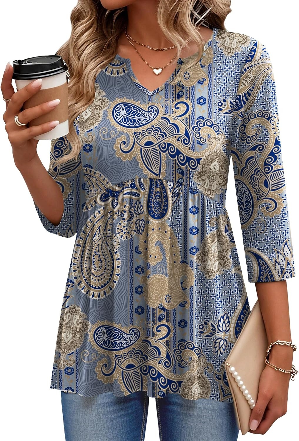 image:imageZeagoo 34 Length Sleeve Womens Tops 2026 Blouses for Women Dressy Casual Fashion Clothing V Neck TShirts Summer OutfitsMz919