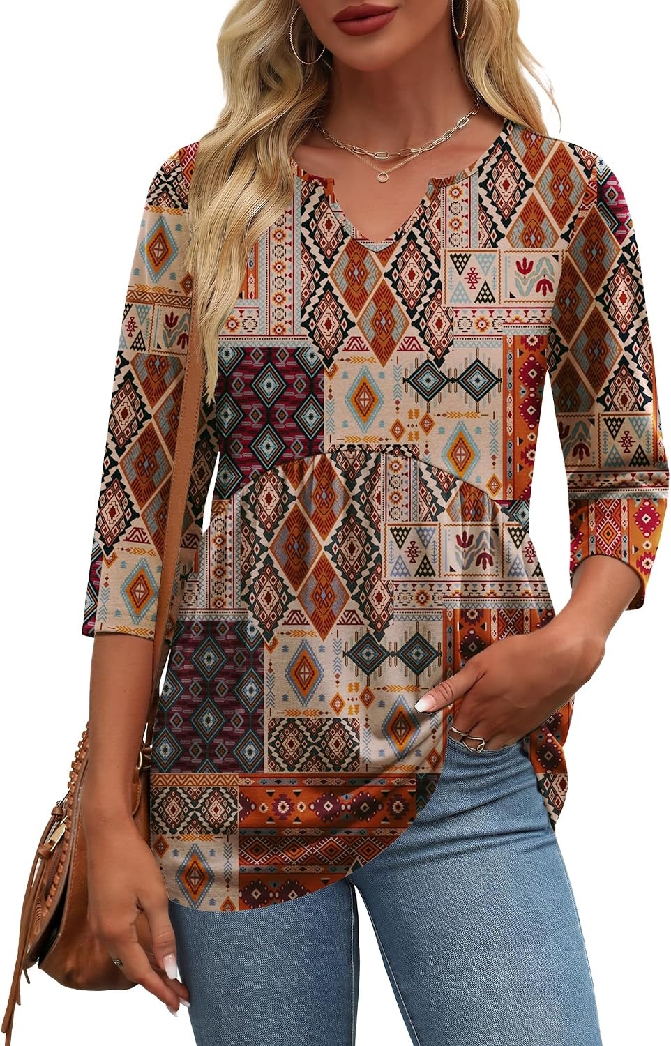 image:imageZeagoo 34 Length Sleeve Womens Tops 2026 Blouses for Women Dressy Casual Fashion Clothing V Neck TShirts Summer OutfitsMz952