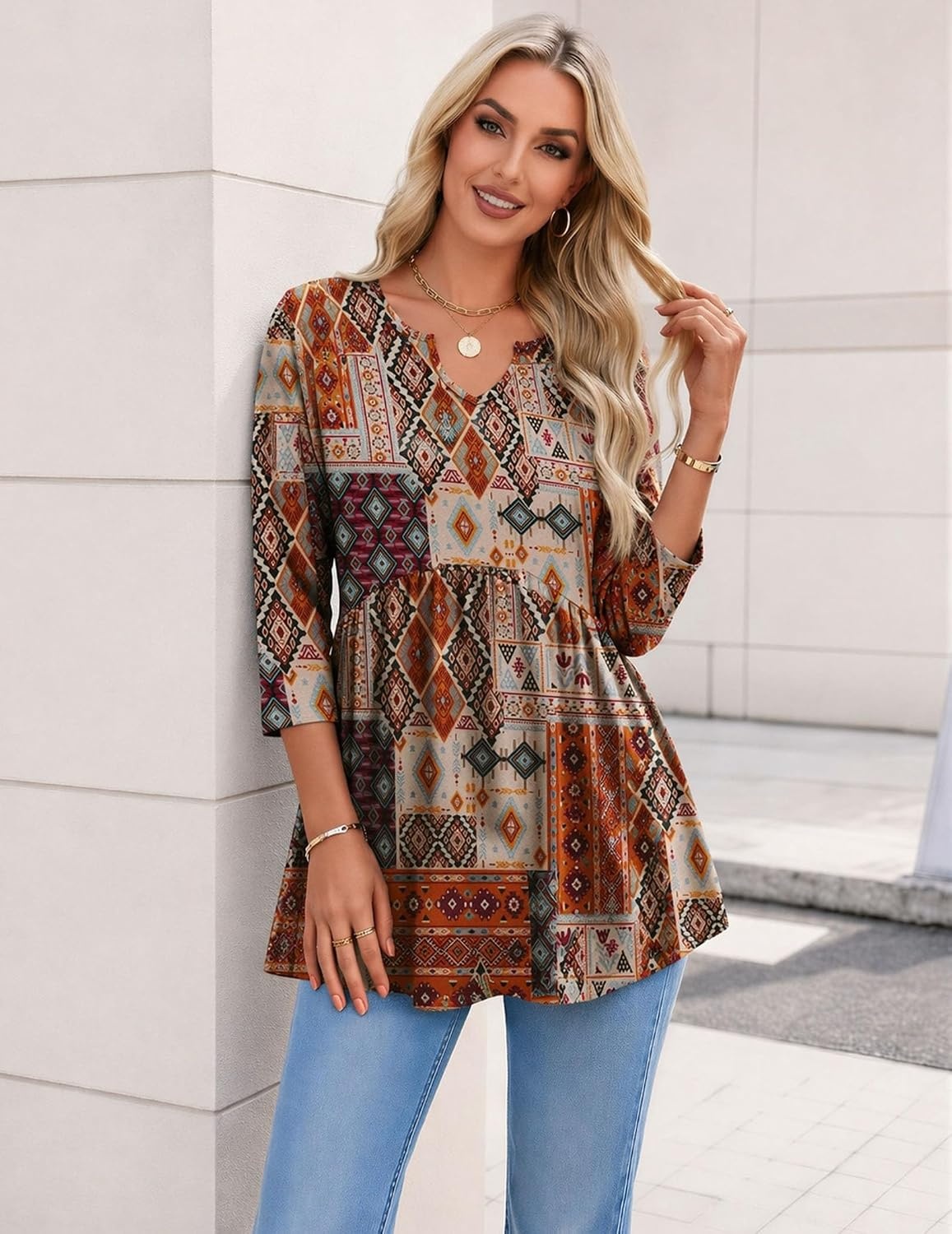 image:imageZeagoo 34 Length Sleeve Womens Tops 2026 Blouses for Women Dressy Casual Fashion Clothing V Neck TShirts Summer OutfitsMz952