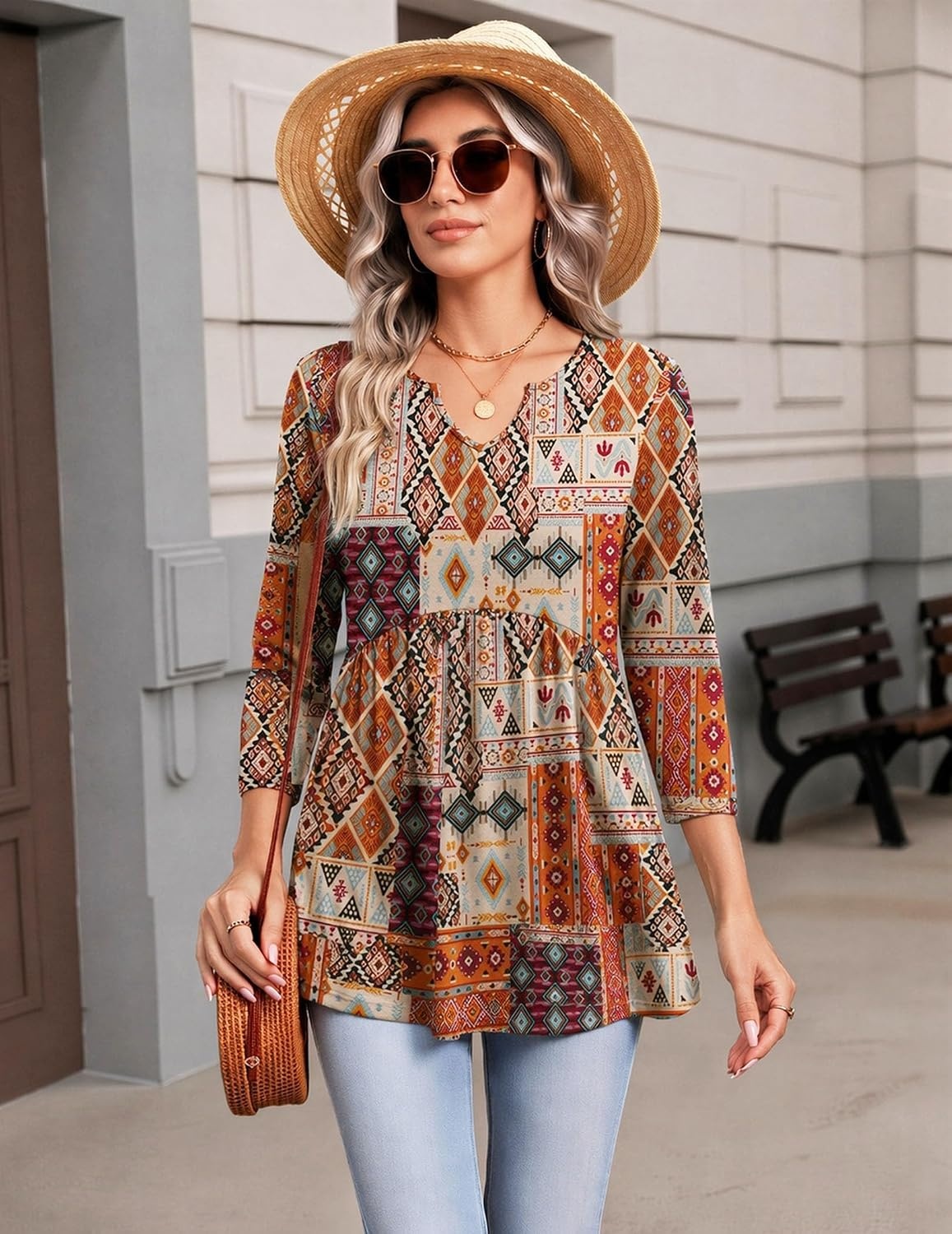 image:imageZeagoo 34 Length Sleeve Womens Tops 2026 Blouses for Women Dressy Casual Fashion Clothing V Neck TShirts Summer OutfitsMz952