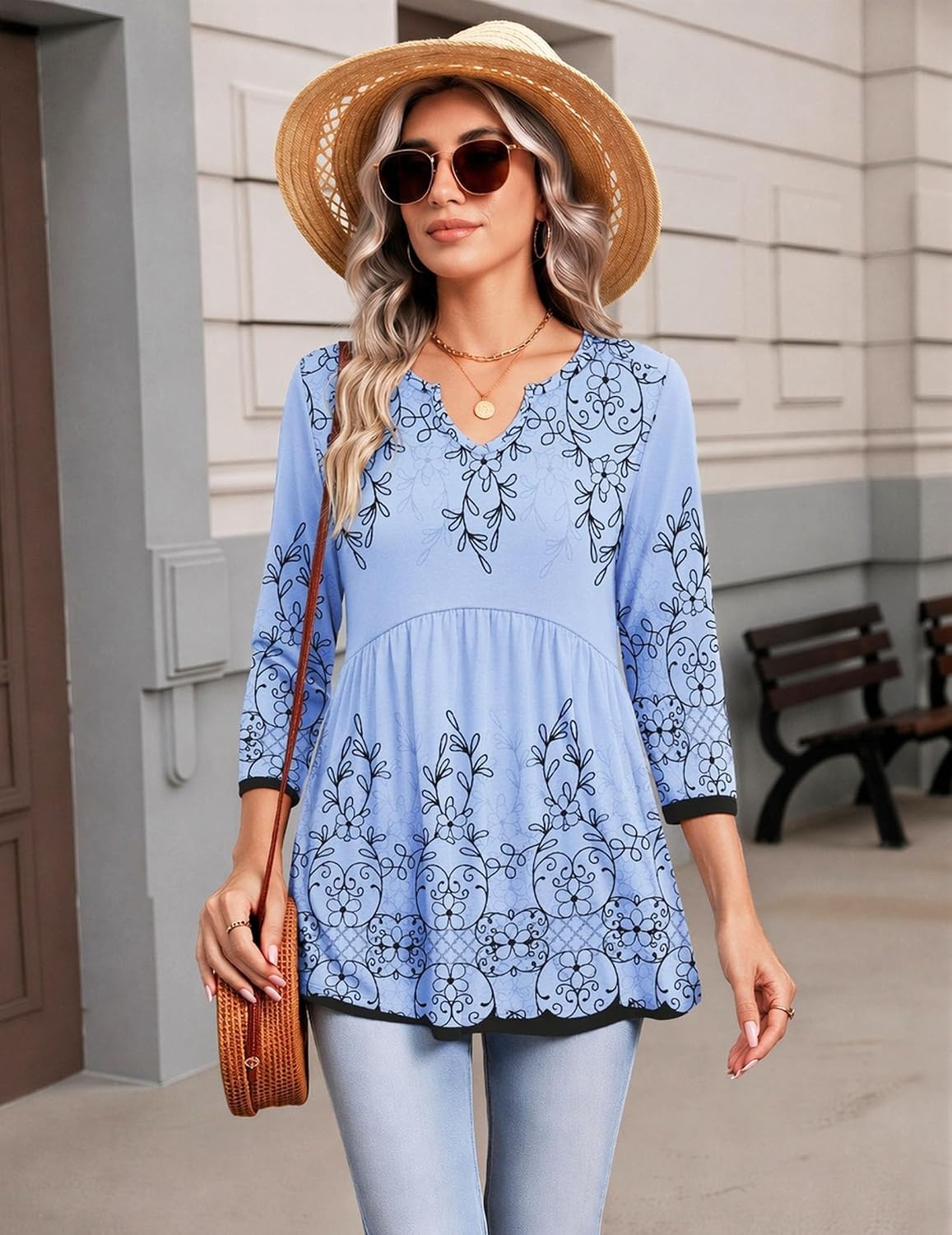 image:imageZeagoo 34 Length Sleeve Womens Tops 2026 Blouses for Women Dressy Casual Fashion Clothing V Neck TShirts Summer OutfitsSf166