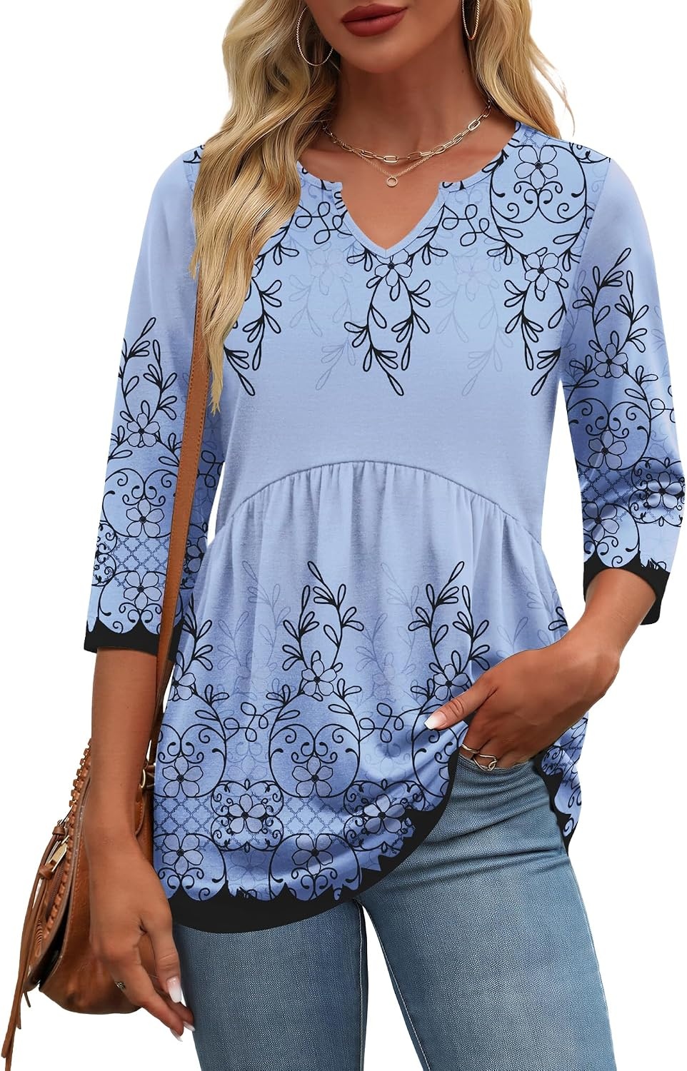 image:imageZeagoo 34 Length Sleeve Womens Tops 2026 Blouses for Women Dressy Casual Fashion Clothing V Neck TShirts Summer OutfitsSf166