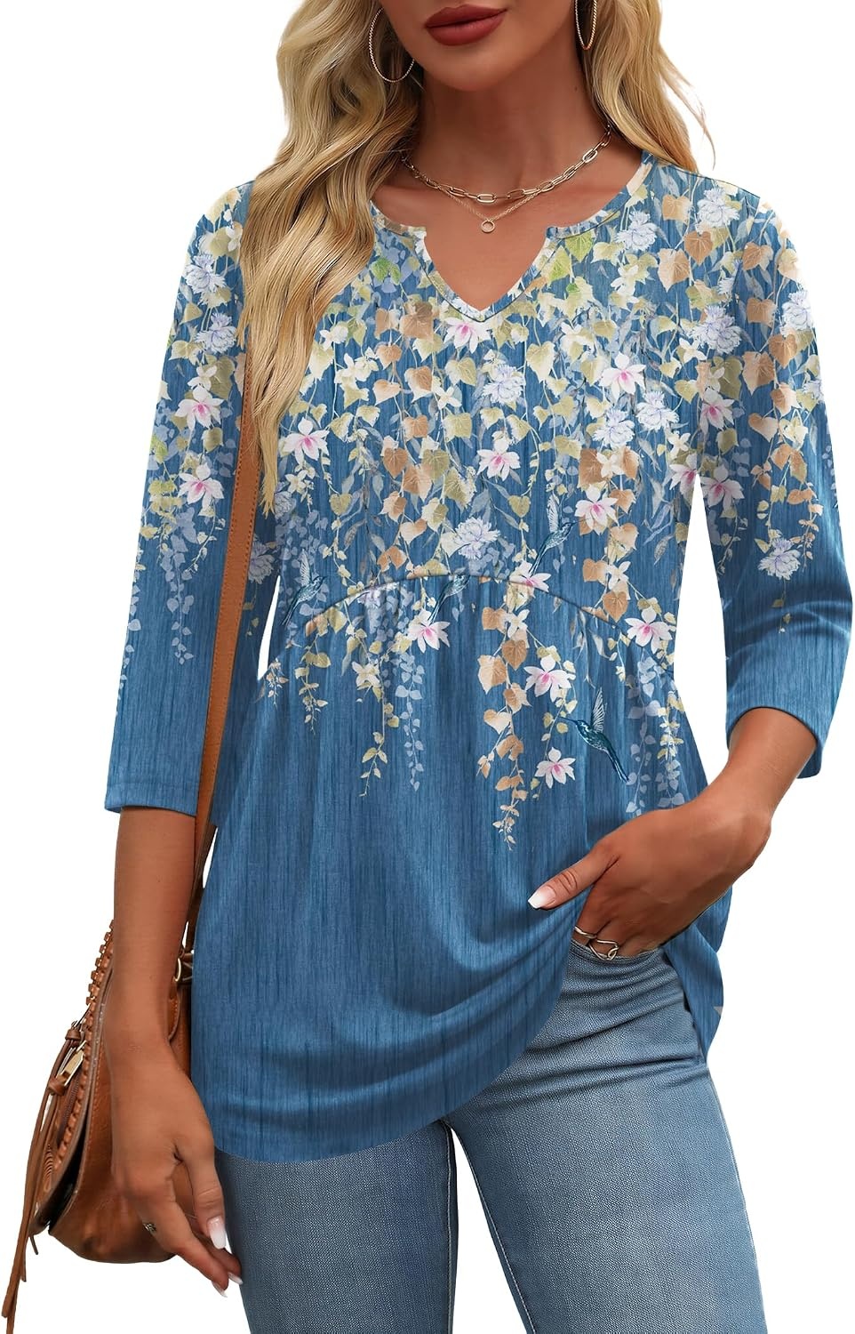 image:imageZeagoo 34 Length Sleeve Womens Tops 2026 Blouses for Women Dressy Casual Fashion Clothing V Neck TShirts Summer OutfitsSf233