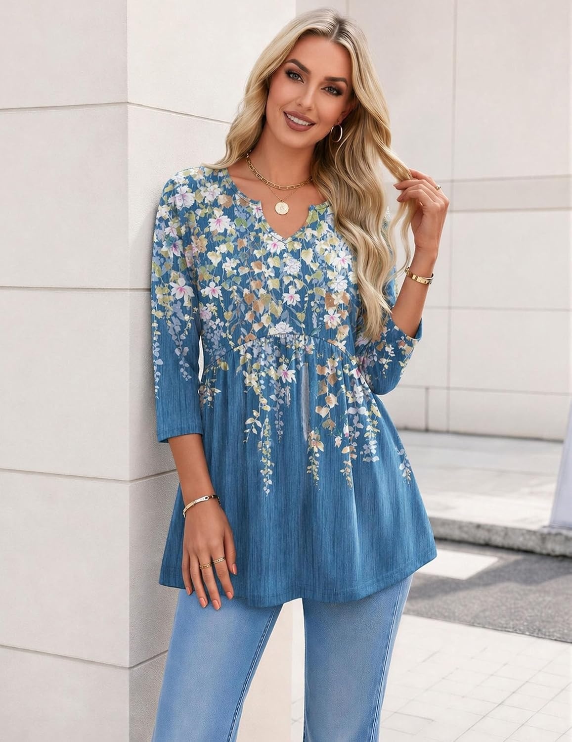 image:imageZeagoo 34 Length Sleeve Womens Tops 2026 Blouses for Women Dressy Casual Fashion Clothing V Neck TShirts Summer OutfitsSf233