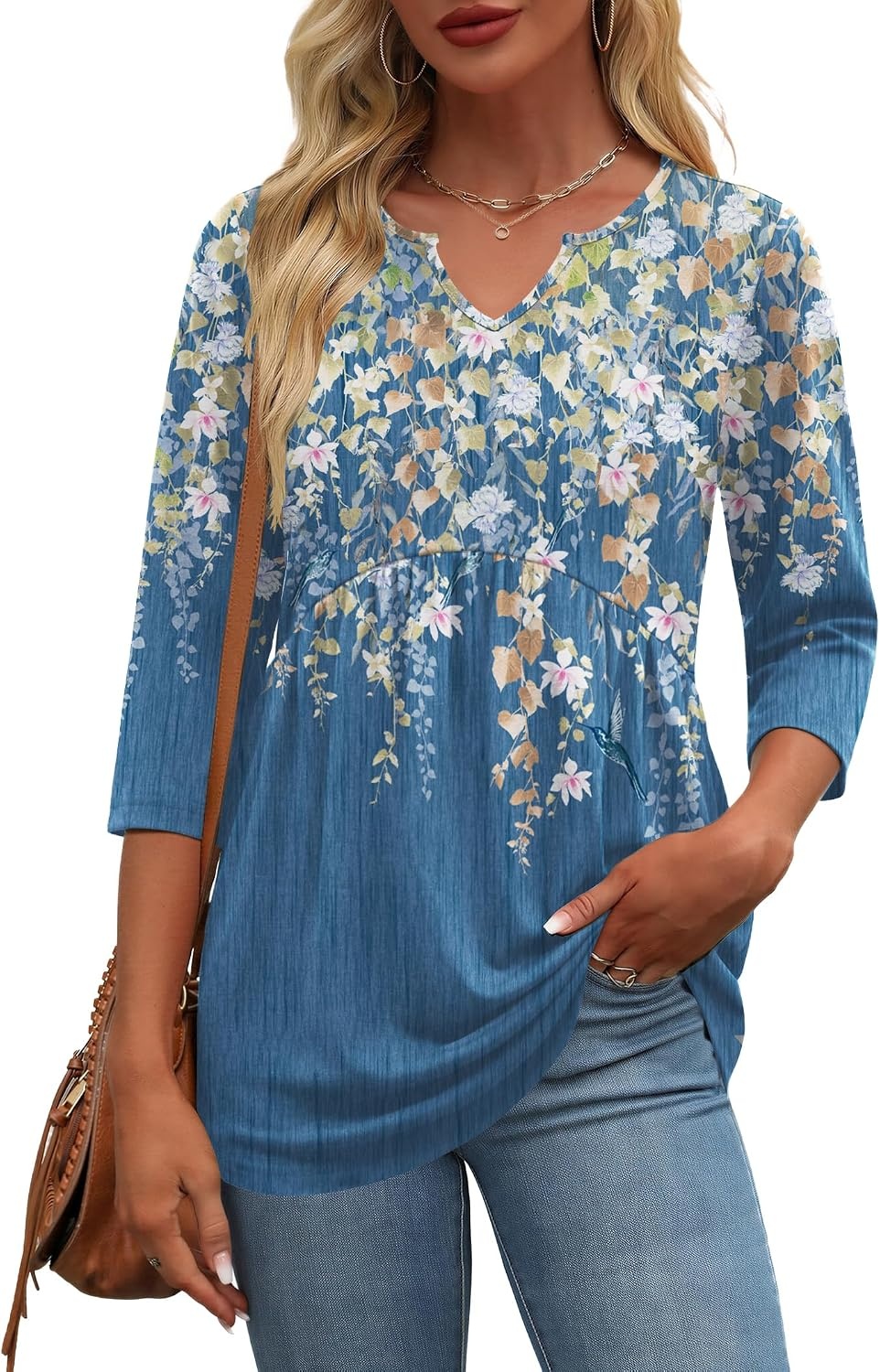 image:imageZeagoo 34 Length Sleeve Womens Tops 2026 Blouses for Women Dressy Casual Fashion Clothing V Neck TShirts Summer OutfitsSf233
