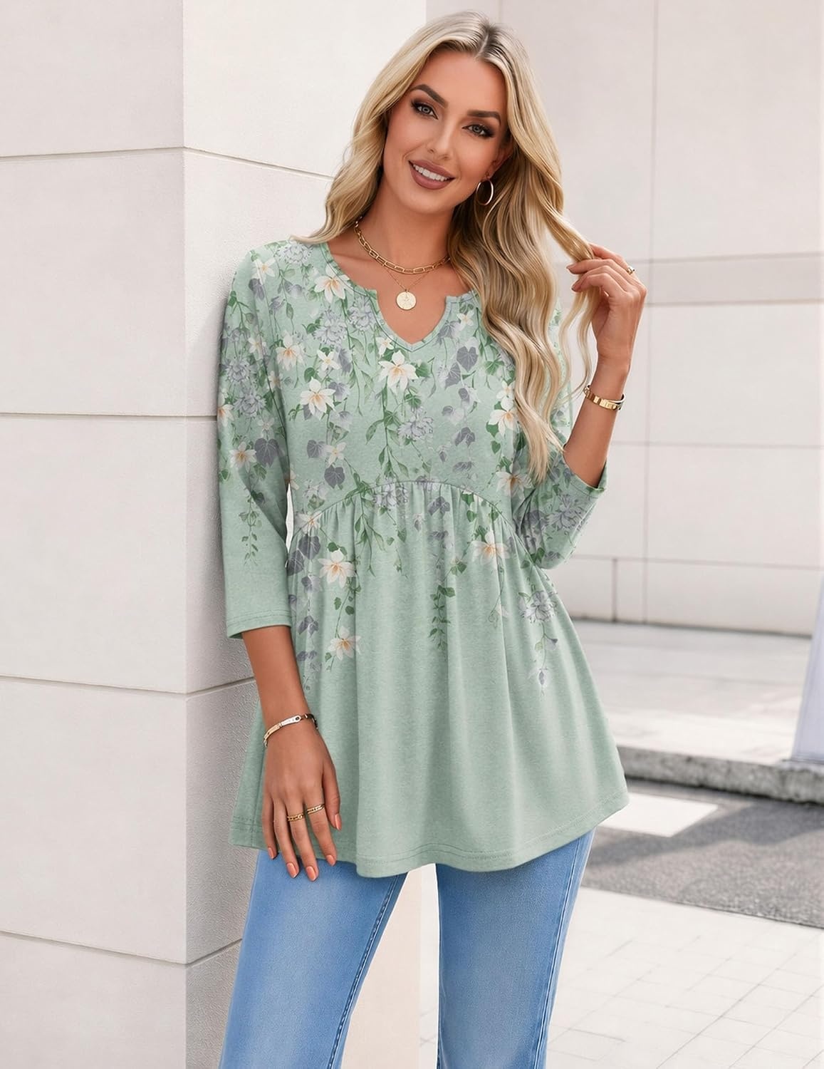 image:imageZeagoo 34 Length Sleeve Womens Tops 2026 Blouses for Women Dressy Casual Fashion Clothing V Neck TShirts Summer OutfitsSf244