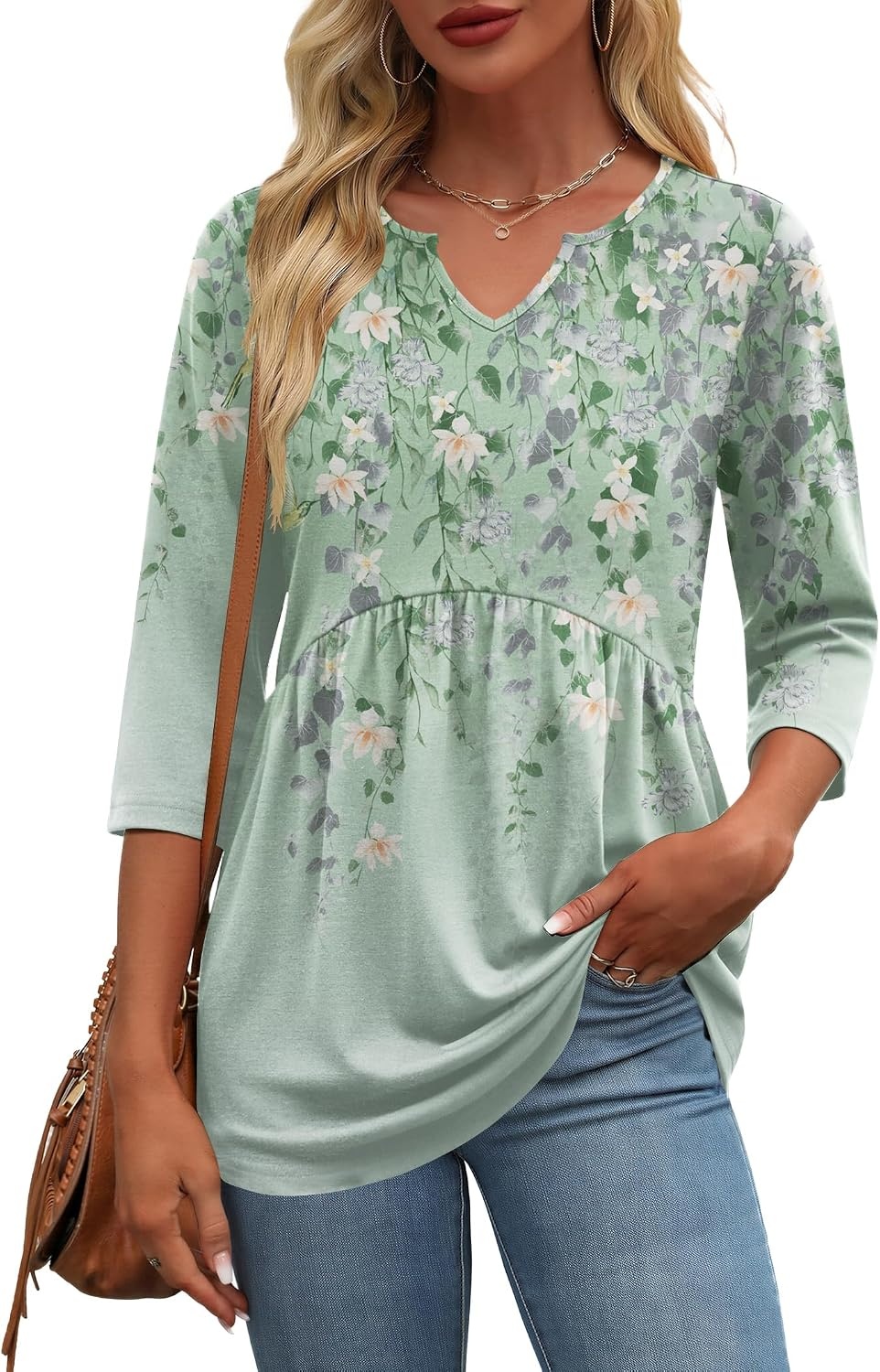 image:imageZeagoo 34 Length Sleeve Womens Tops 2026 Blouses for Women Dressy Casual Fashion Clothing V Neck TShirts Summer OutfitsSf244