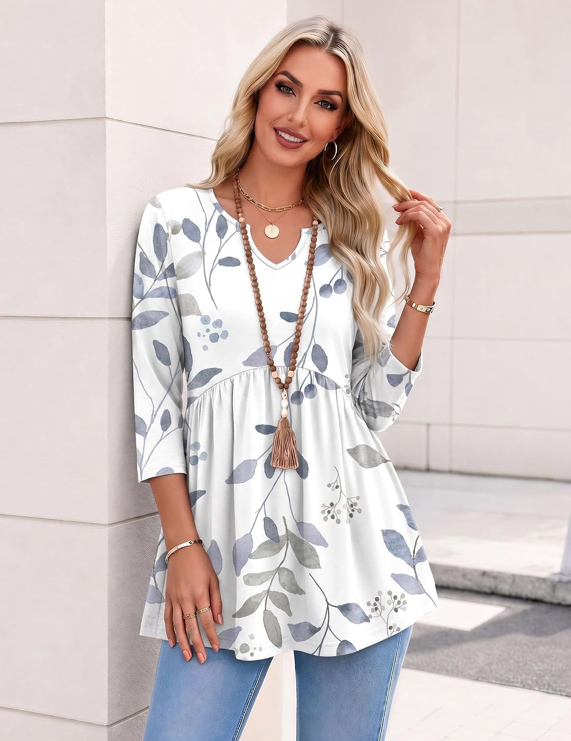 image:imageZeagoo 34 Length Sleeve Womens Tops 2026 Blouses for Women Dressy Casual Fashion Clothing V Neck TShirts Summer OutfitsSp113