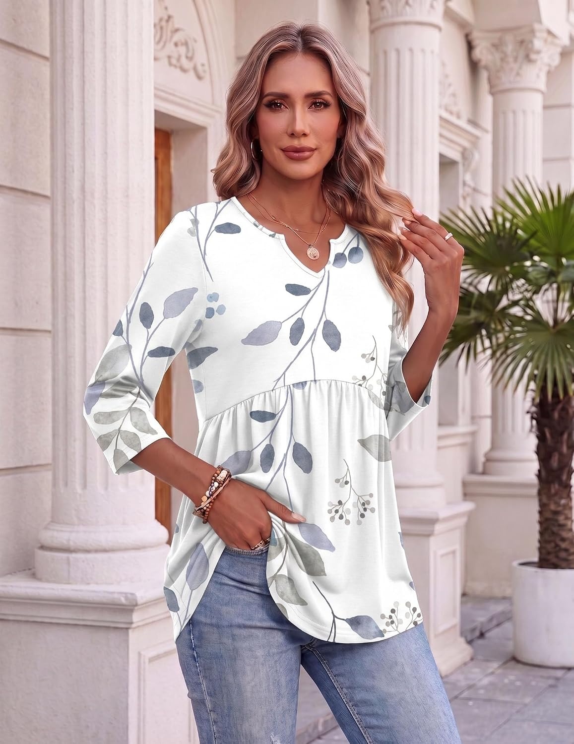 image:imageZeagoo 34 Length Sleeve Womens Tops 2026 Blouses for Women Dressy Casual Fashion Clothing V Neck TShirts Summer OutfitsSp113