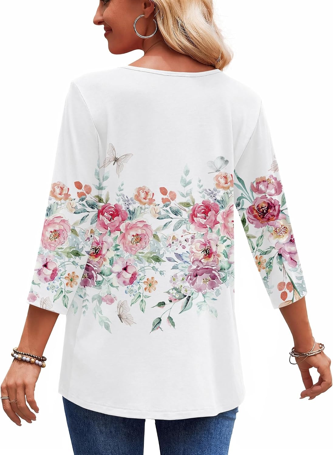 image:imageZeagoo 34 Length Sleeve Womens Tops 2026 Blouses for Women Dressy Casual Fashion Clothing V Neck TShirts Summer OutfitsWf67