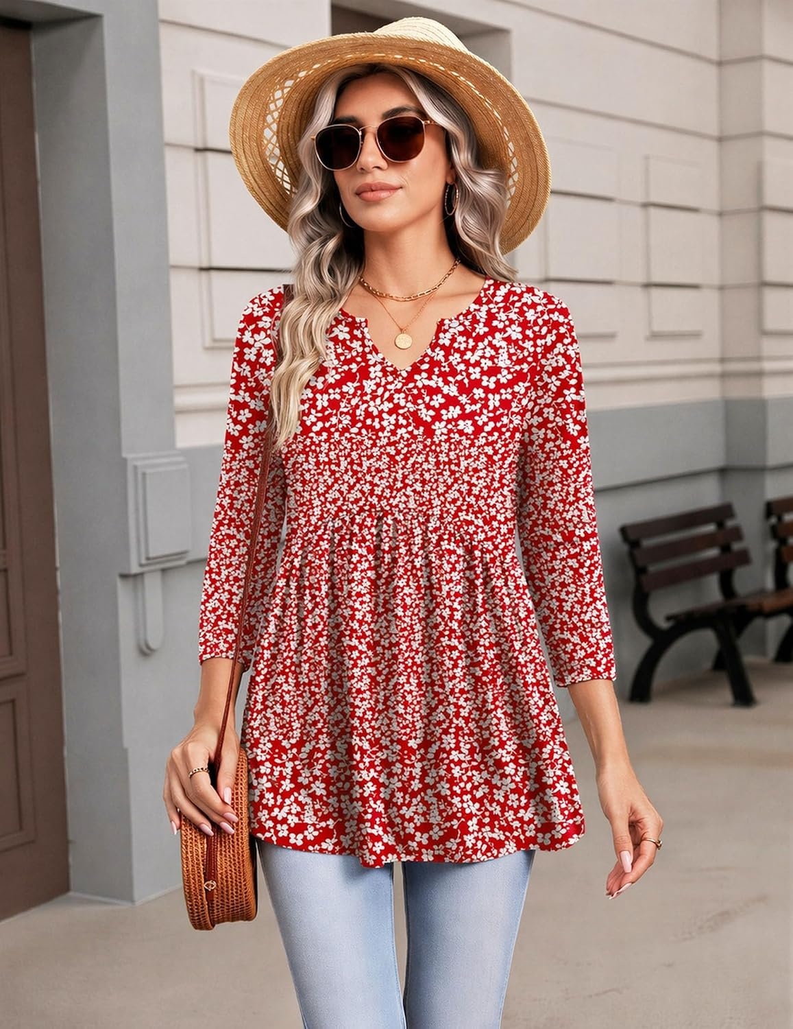 image:imageZeagoo 34 Length Sleeve Womens Tops 2026 Blouses for Women Dressy Casual Fashion Clothing V Neck TShirts Summer OutfitsXh518