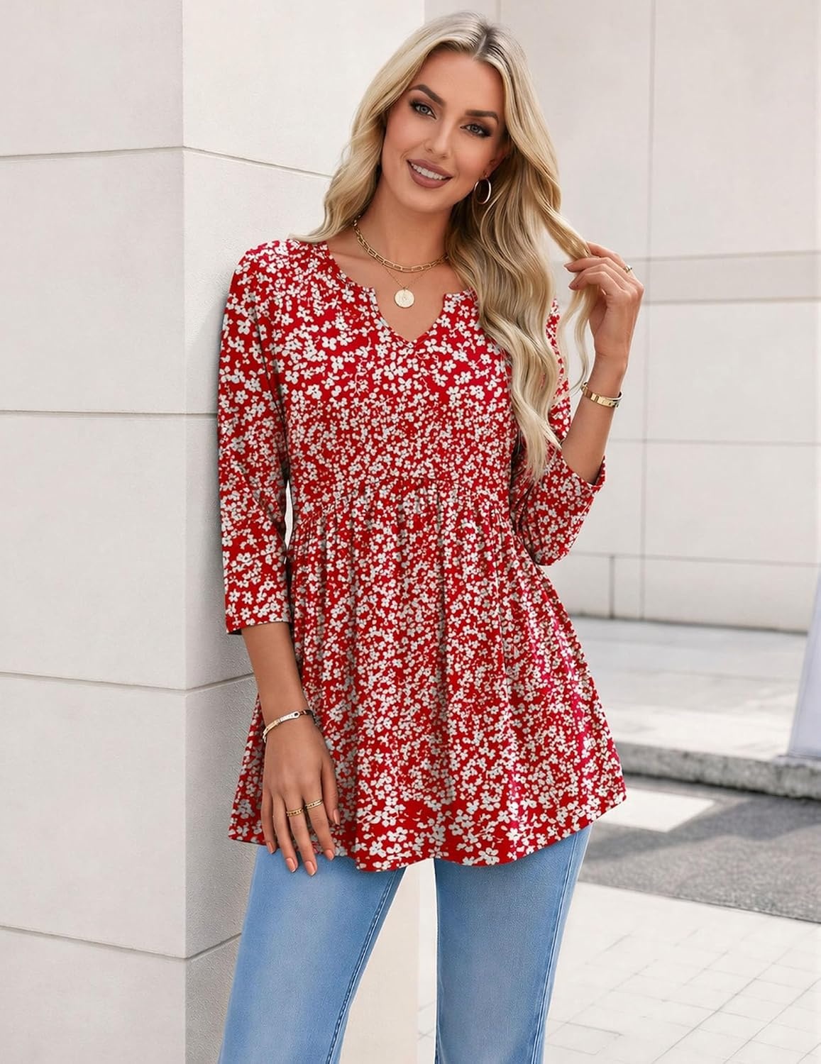 image:imageZeagoo 34 Length Sleeve Womens Tops 2026 Blouses for Women Dressy Casual Fashion Clothing V Neck TShirts Summer OutfitsXh518