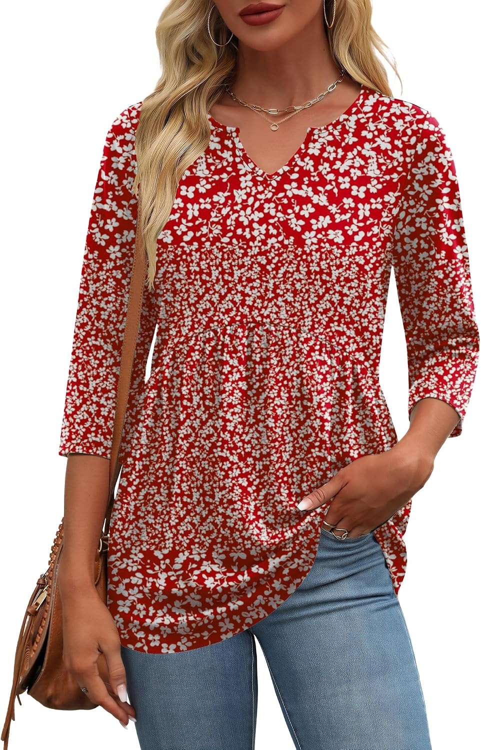 image:imageZeagoo 34 Length Sleeve Womens Tops 2026 Blouses for Women Dressy Casual Fashion Clothing V Neck TShirts Summer OutfitsXh518