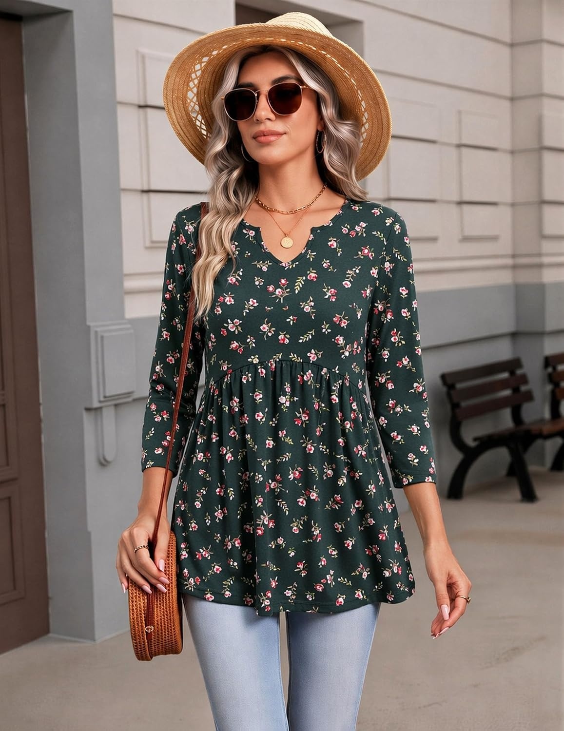 image:imageZeagoo 34 Length Sleeve Womens Tops 2026 Blouses for Women Dressy Casual Fashion Clothing V Neck TShirts Summer OutfitsXh522