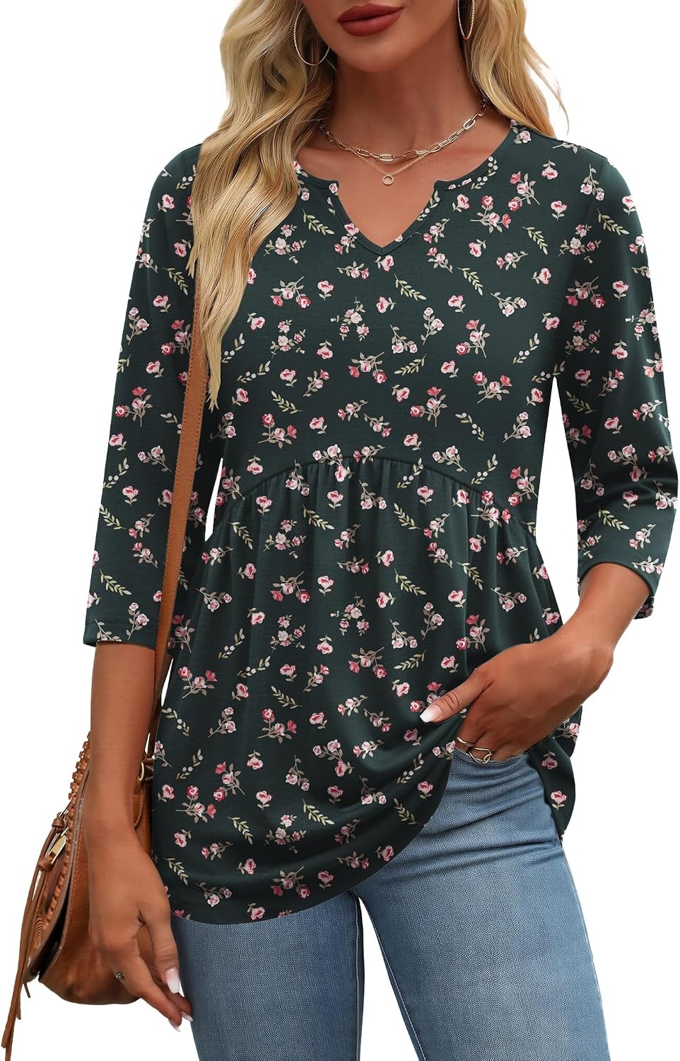 image:imageZeagoo 34 Length Sleeve Womens Tops 2026 Blouses for Women Dressy Casual Fashion Clothing V Neck TShirts Summer OutfitsXh522