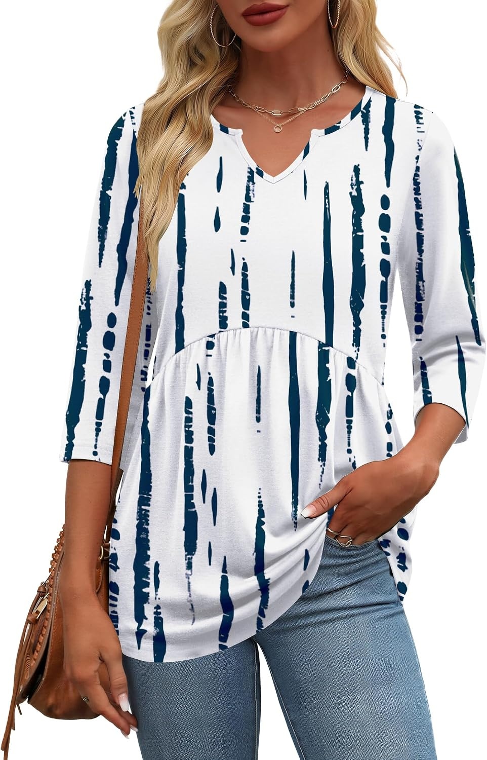 image:imageZeagoo 34 Length Sleeve Womens Tops 2026 Blouses for Women Dressy Casual Fashion Clothing V Neck TShirts Summer OutfitsZr229