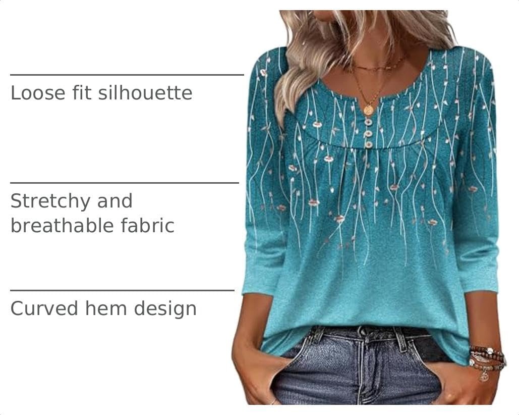 image:imageZeagoo 34 Length Sleeve Womens Tops Dressy Casual 2026 V Neck T Shirts Blouses Floral Summer Business Work Basic TeesBlue Floral